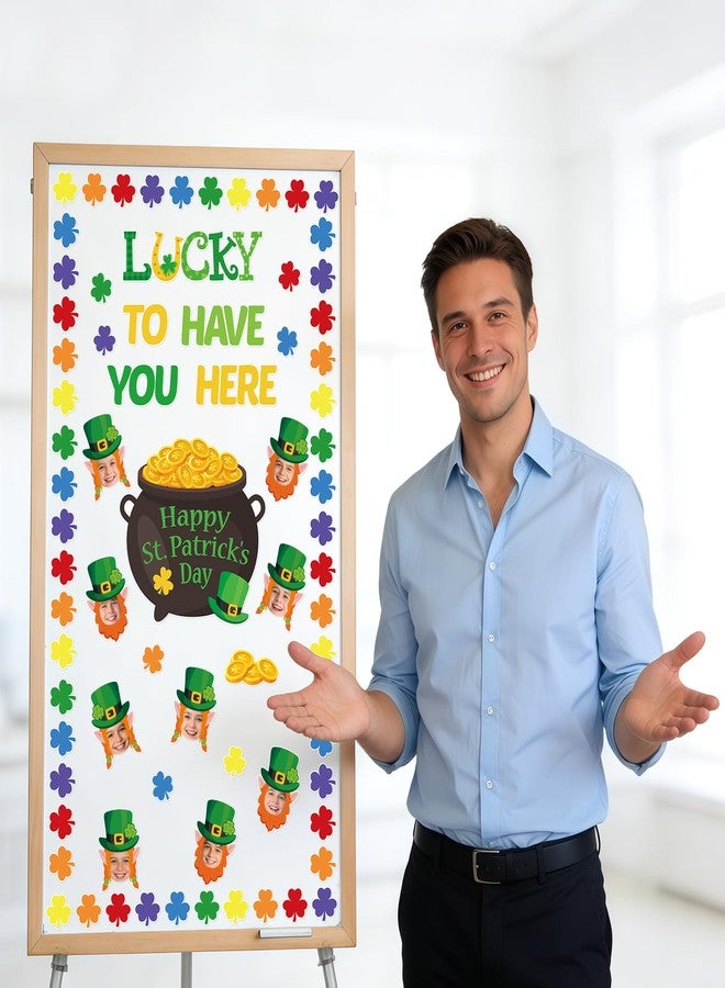 Yewfold 149Pcs St. Patrick’s Day Bulletin Board Decorations Set, Lucky Shamrock Classroom Door Decorations, Irish Clover Paper Cutouts DIY Photo for Teacher Office Home Wall Decor Party Supply - Image 5