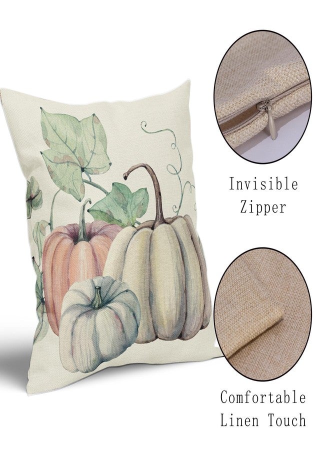 Sweetshow Fall Decor Pillow Covers 18x18 Inch Set of 2 Autumn Watercolor Orange White Pumpkin Decorative Outdoor Throw Pillows Thanksgiving Pillow Case Linen Square Cushion Cover Decor for Home Sofa Couch Bed - Image 4