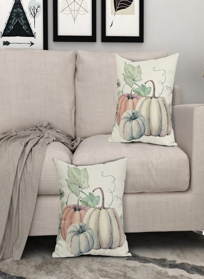 Sweetshow Fall Decor Pillow Covers 18x18 Inch Set of 2 Autumn Watercolor Orange White Pumpkin Decorative Outdoor Throw Pillows Thanksgiving Pillow Case Linen Square Cushion Cover Decor for Home Sofa Couch Bed - Image 3