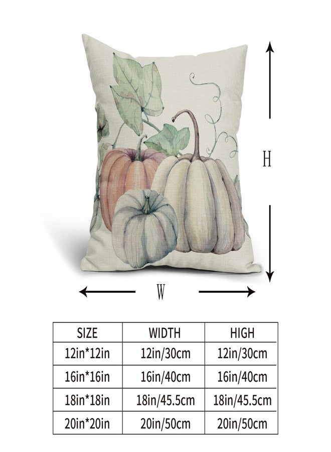 Sweetshow Fall Decor Pillow Covers 18x18 Inch Set of 2 Autumn Watercolor Orange White Pumpkin Decorative Outdoor Throw Pillows Thanksgiving Pillow Case Linen Square Cushion Cover Decor for Home Sofa Couch Bed - Image 5