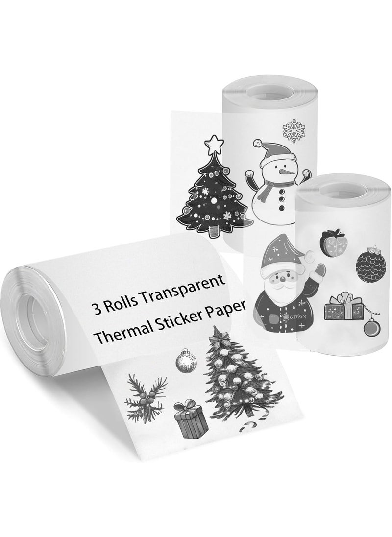 Bagvhandbagro Transparent Self-Adhesive Thermal Paper, Glossy Thermal Printer Paper for Mini Portable Printer, 57mm X 2.5mm, 3-Rolls Thermal Labels for Most Pocket Printer  - Image 1