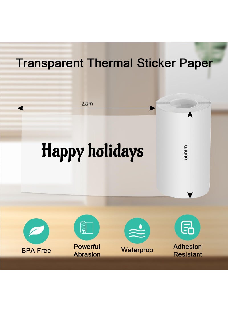 Bagvhandbagro Transparent Self-Adhesive Thermal Paper, Glossy Thermal Printer Paper for Mini Portable Printer, 57mm X 2.5mm, 3-Rolls Thermal Labels for Most Pocket Printer  - Image 2