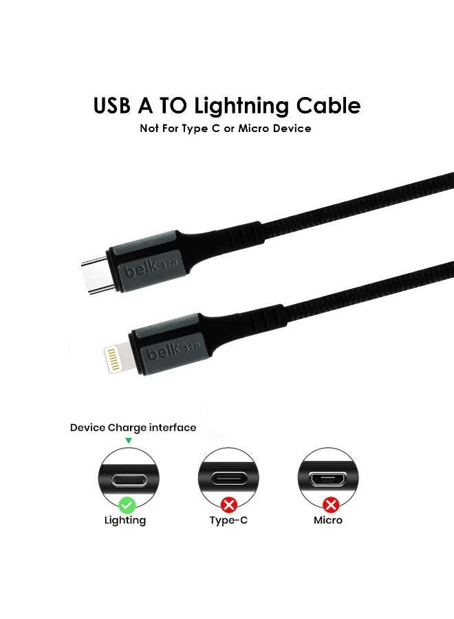 بيلك كابل شحن سريع من Type-C إلى Lightning، 30 واط، بطول 3 أمتار، بتقنية PD | كابل شحن معتمد من MFi لأجهزة iPhone وiPad وiPod | كابل نايلون مضفر من كيفلر، بسرعة نقل بيانات عالية تصل إلى 480 ميجابت في الثانية | تصميم قوي ومتين للمنزل والمكتب والسيارة والسفر - Image 3