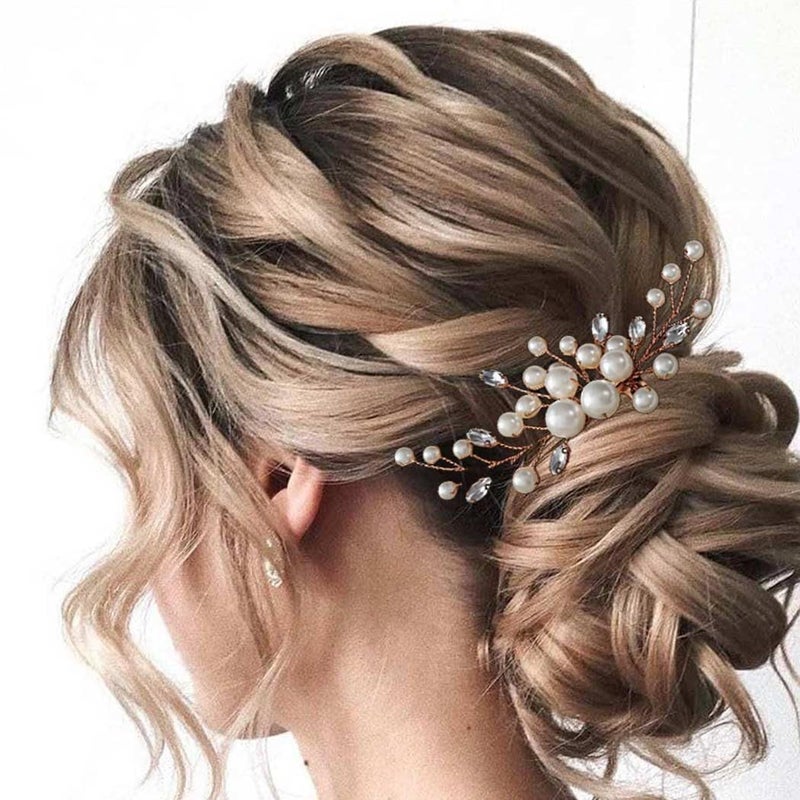 EVILD Wedding Hair Comb Pearls Flower Hair Side Comb Bridal Rhinestone Hair Clips Hairpieces Wedding Hair Accessories for Brides and Bridesmaids (Rose) - Image 2