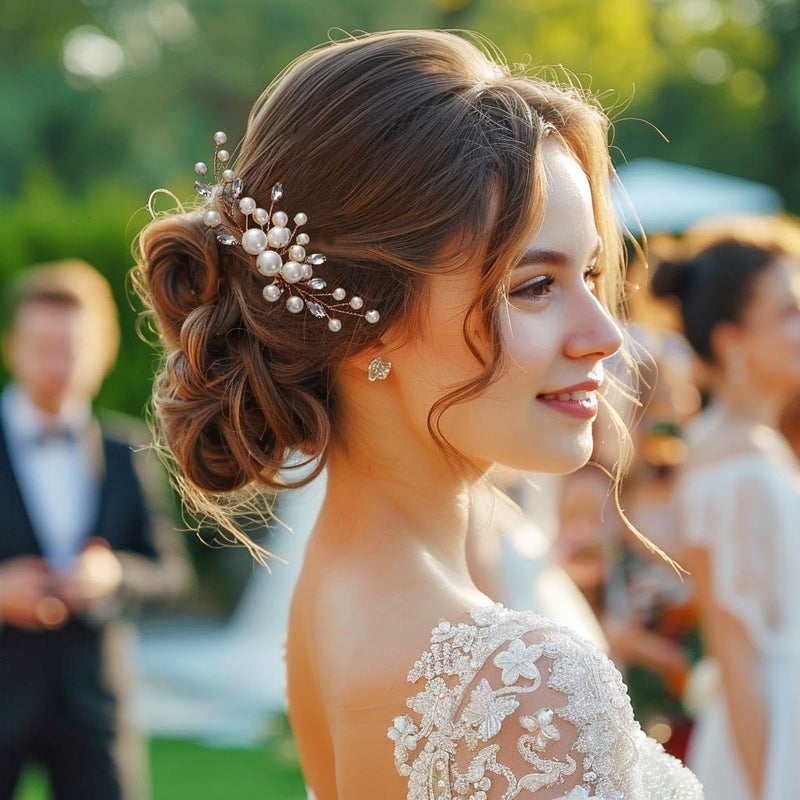 EVILD Wedding Hair Comb Pearls Flower Hair Side Comb Bridal Rhinestone Hair Clips Hairpieces Wedding Hair Accessories for Brides and Bridesmaids (Rose) - Image 4