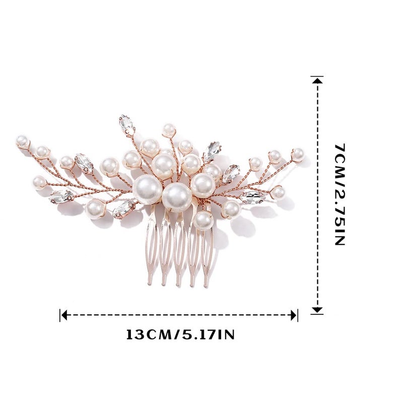 EVILD Wedding Hair Comb Pearls Flower Hair Side Comb Bridal Rhinestone Hair Clips Hairpieces Wedding Hair Accessories for Brides and Bridesmaids (Rose) - Image 5