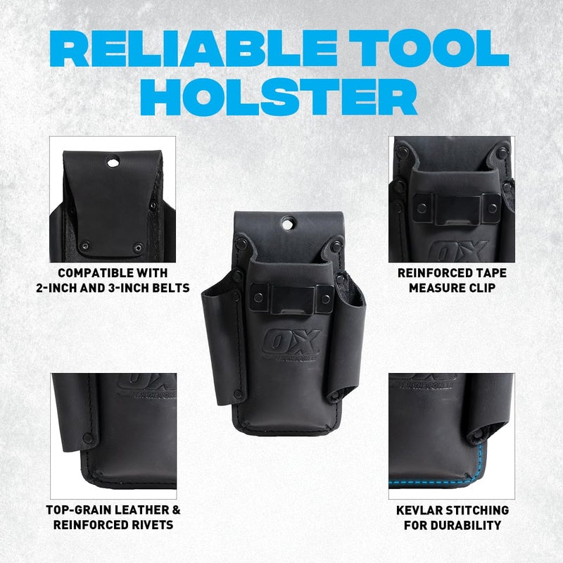 OX Tools Ultimate Leather & Nylon Compact Tape Measure Knife Pencil Holder, Everyday Carry Top Grain Leather & Kevlar Reinforcements - Image 2