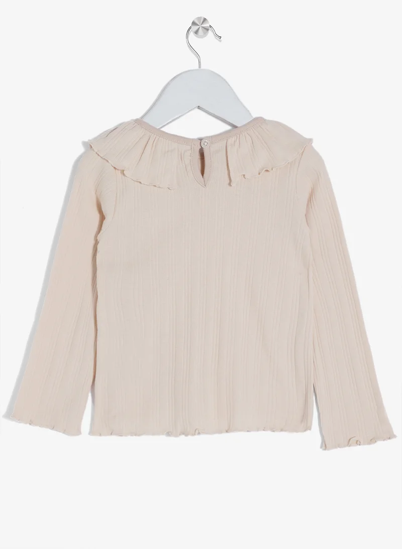 ريبلز مع نمشي تيشيرت بناتي بأكمام طويلة وياقة مكشكشة