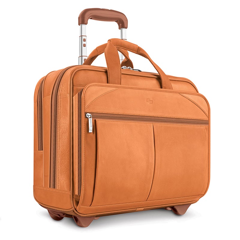 Solo NEW YORK Solo Walker Rolling Laptop Bag with Wheels - Fits Up To 15.6-Inch Laptop – Rolling Leather Laptop Case for Men and Women. Premium Leather Rolling Bag – Tan  - Image 1