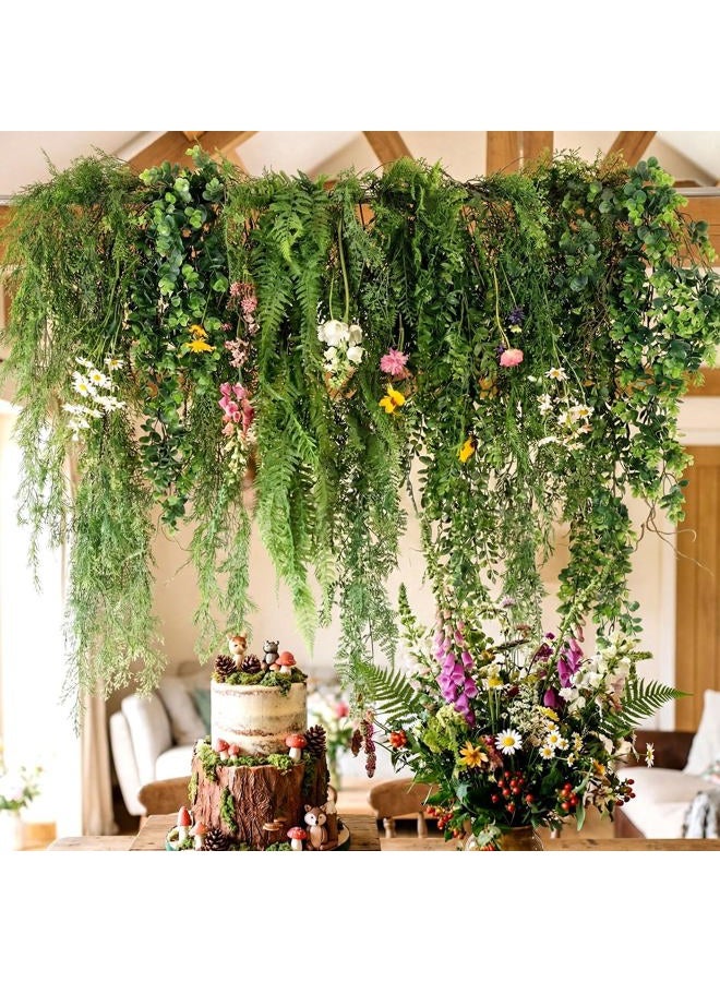 Dingion 6 Pack Artificial Hanging Plants for Enchanted Forest Decorations 41.73 in Large Fake Greenery Plants Fake Persian Black Mondo Grass Eucalyptus for Home Wall Garden Indoor Outdoor Decoration - Image 4