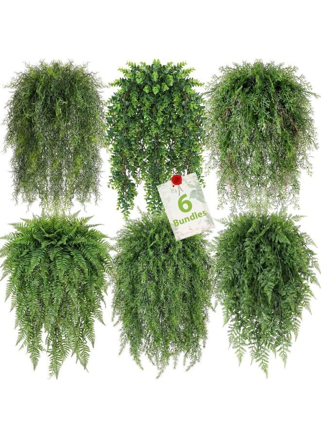 Dingion 6 Pack Artificial Hanging Plants for Enchanted Forest Decorations 41.73 in Large Fake Greenery Plants Fake Persian Black Mondo Grass Eucalyptus for Home Wall Garden Indoor Outdoor Decoration - Image 1