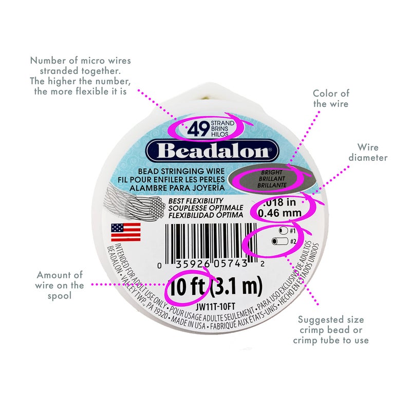 Beadalon 49 Strand Stainless Steel Bead Stringing Wire, .018 in / 0.46 mm, Satin Silver, 30 ft / 9.2 m - Image 3