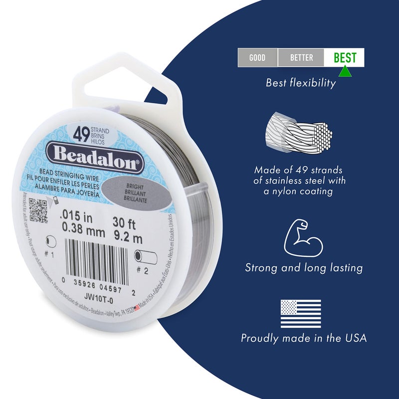 Beadalon 49 Strand Stainless Steel Bead Stringing Wire, .018 in / 0.46 mm, Satin Silver, 30 ft / 9.2 m - Image 2