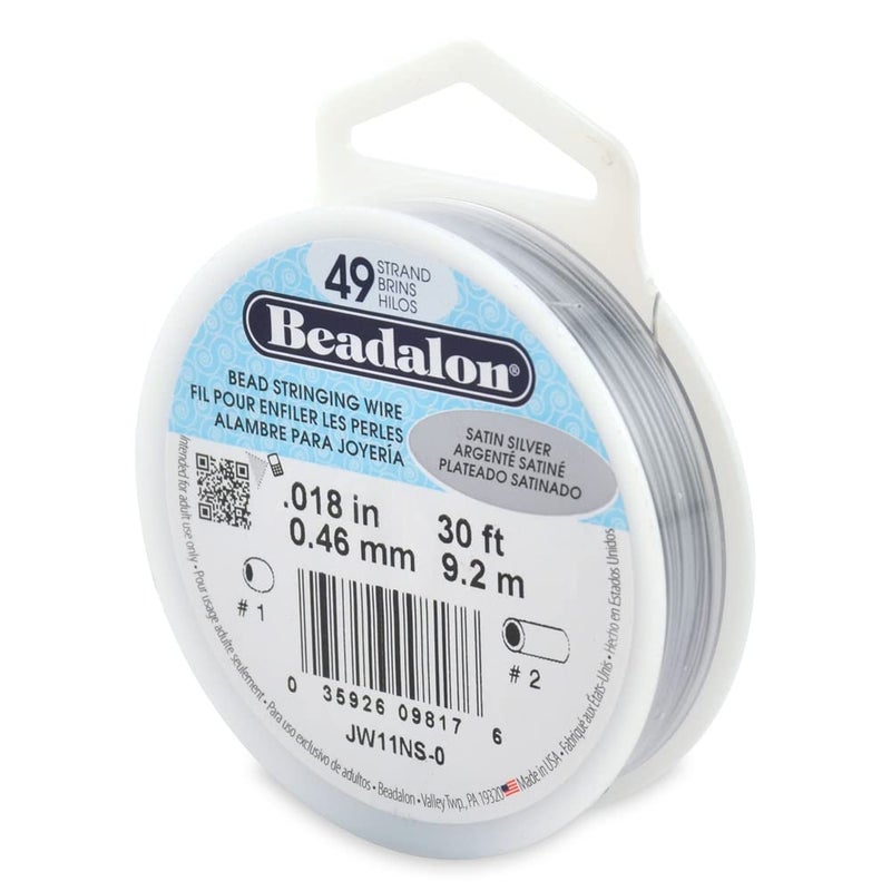Beadalon 49 Strand Stainless Steel Bead Stringing Wire, .018 in / 0.46 mm, Satin Silver, 30 ft / 9.2 m - Image 1