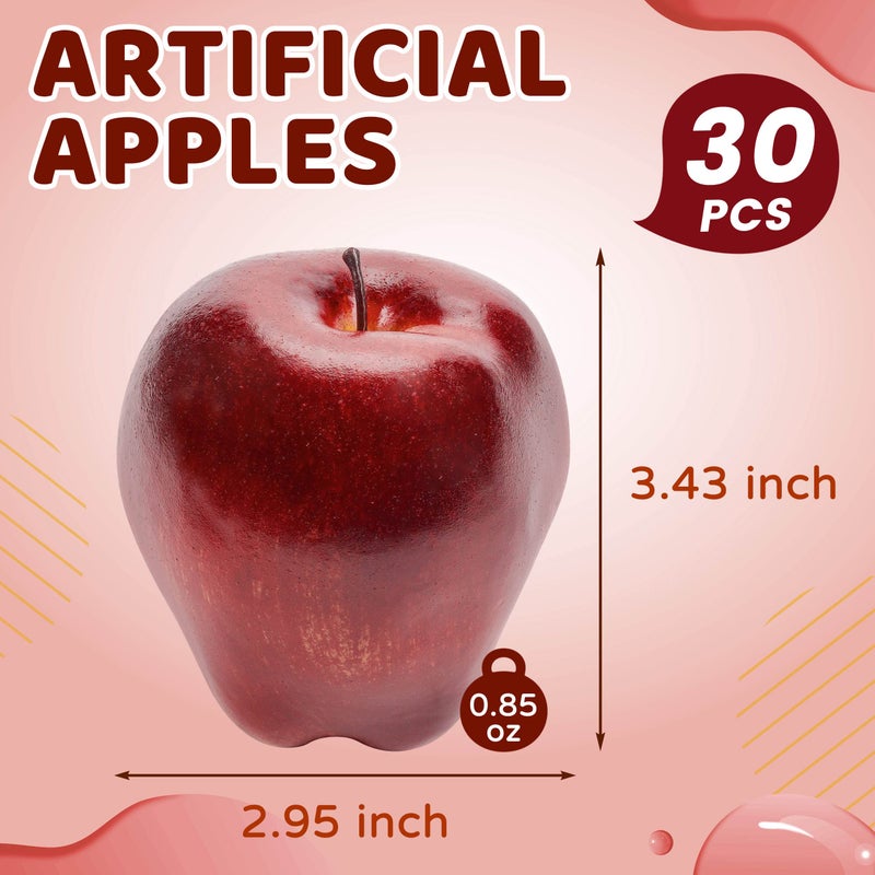 Toopify Toopify 30PCS Artificial Red Apples  Fake Fruit Lifelike Simulation Apples for Home Kitchen Table Basket Decoration  3.43"" x 2.95""  - Image 2