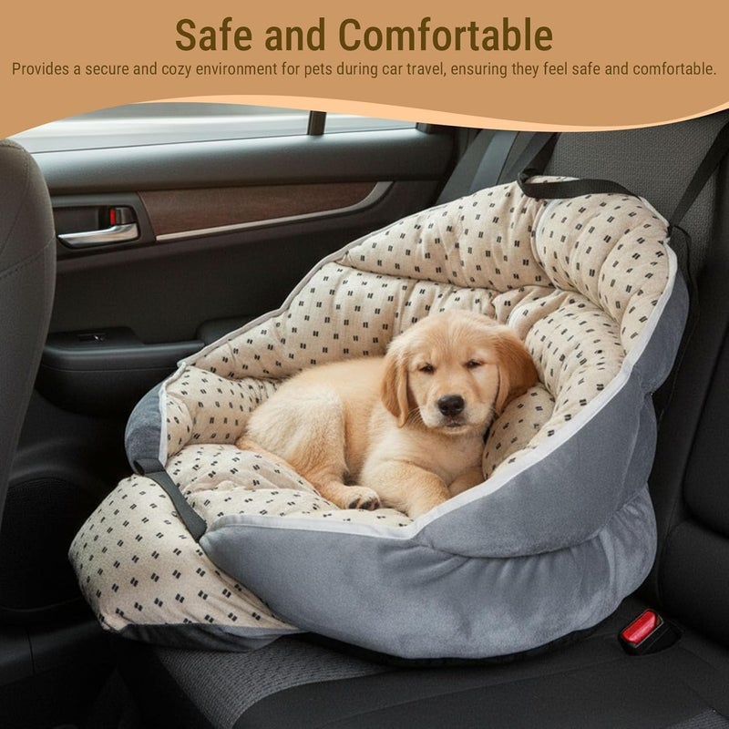 Pssopp Elevated Pet Car Seat, Universal Vehicle All Seasons Travel Bed with Safety Strap for Pet Outdoor Travel Trip in Car - Image 3
