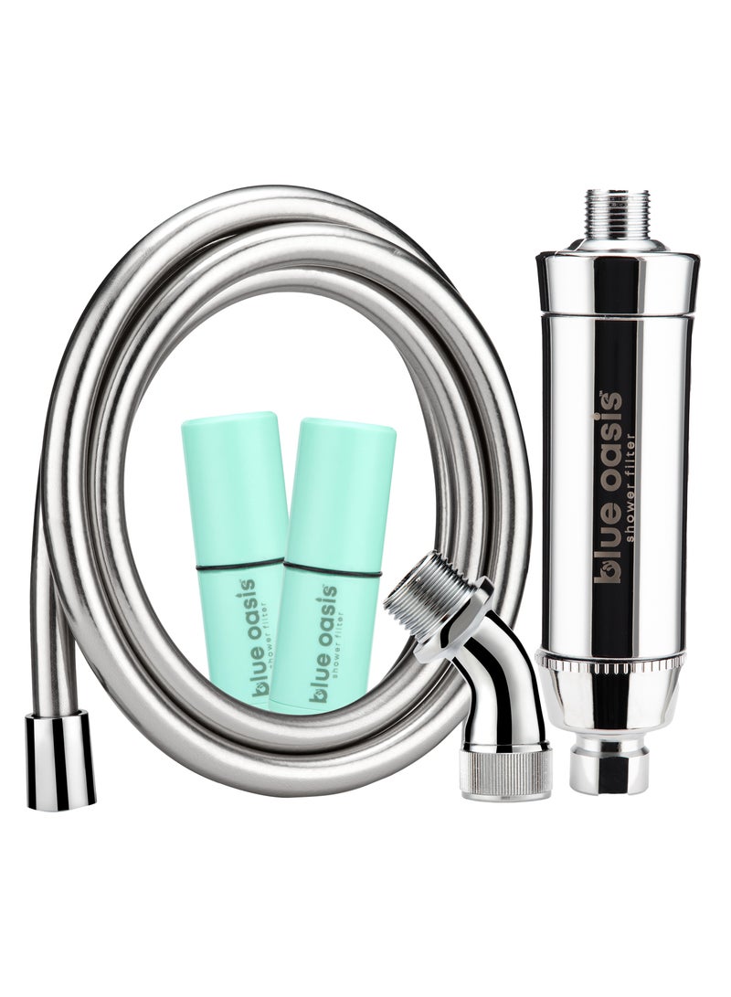  بلو أواسيس مجموعة فلتر الدش بلو أواسيس | ٢ خرطوم دش ومحول خرطوشة مرشحات | ترشيح متقدم للمياه النقية الناعمة| معتمد من توف | مجموعة فلتر الدش المثالية للحمام - Image 1