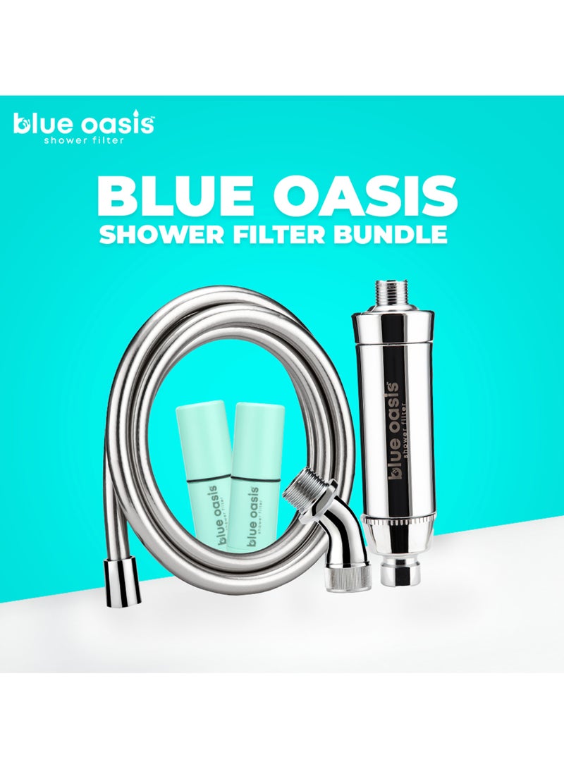  بلو أواسيس مجموعة فلتر الدش بلو أواسيس | ٢ خرطوم دش ومحول خرطوشة مرشحات | ترشيح متقدم للمياه النقية الناعمة| معتمد من توف | مجموعة فلتر الدش المثالية للحمام - Image 2
