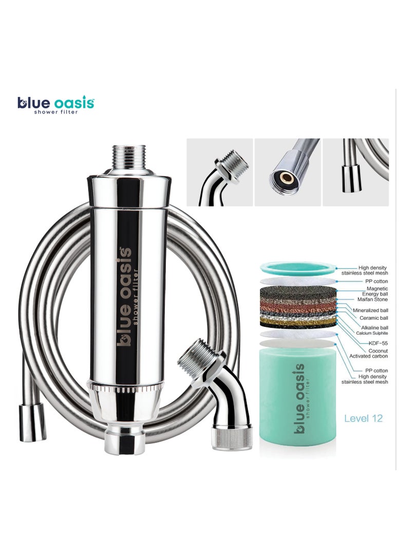  بلو أواسيس مجموعة فلتر الدش بلو أواسيس | ٢ خرطوم دش ومحول خرطوشة مرشحات | ترشيح متقدم للمياه النقية الناعمة| معتمد من توف | مجموعة فلتر الدش المثالية للحمام - Image 4