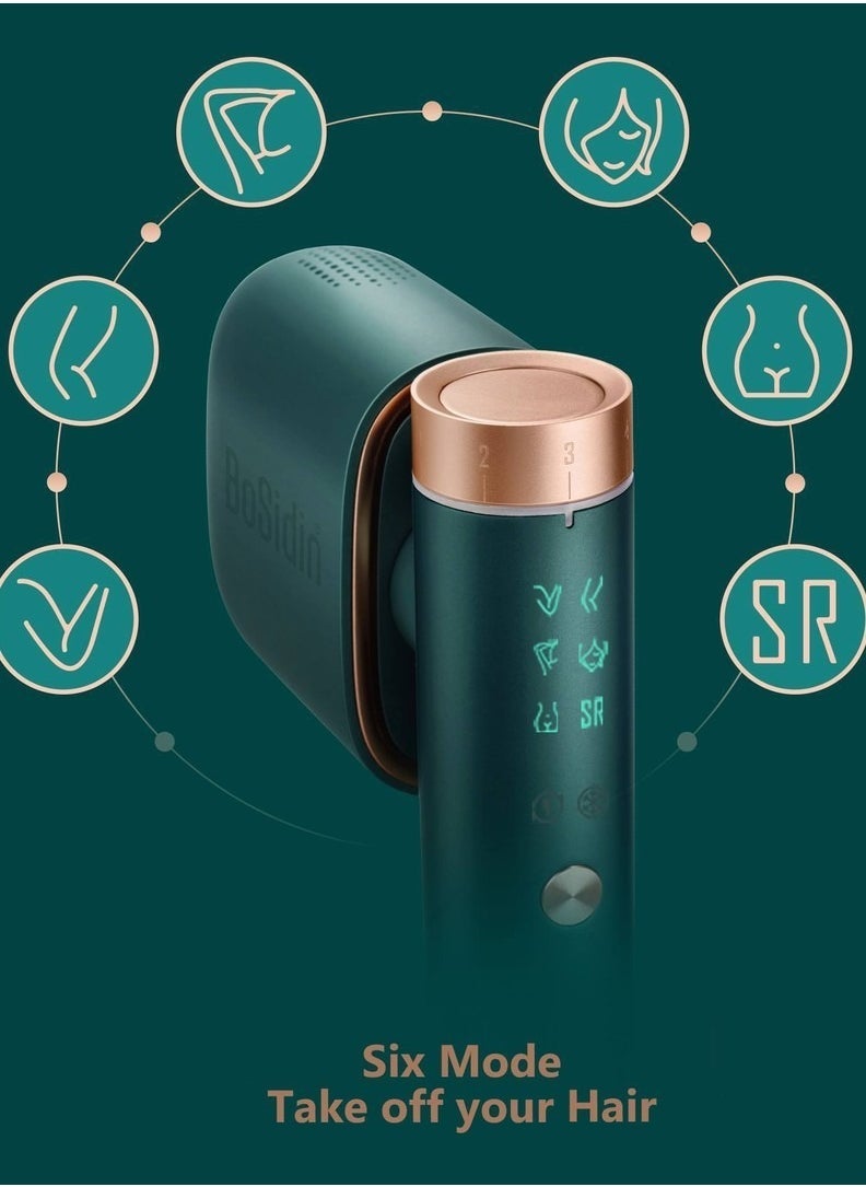 Bosidin Laser Hair Removal IPL Permanent Home Hair Removal Device for Facial Peach Fuzz, Underarms, Bikini Line and Legs Dynamic Cooling Device D-1187 Green  - Image 4