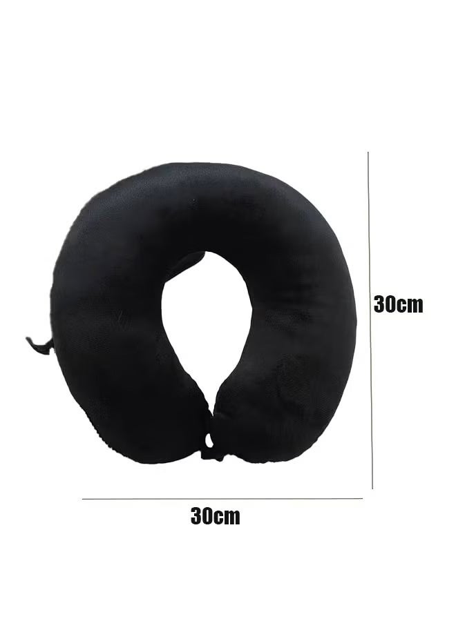 Travel Pillow 100% Memory Foam Pillow, Soft Airplane Travel Pillow with 360° Head Support, Lightweight Quick Pack for Airplane Train Car Bus, Black  - Image 2