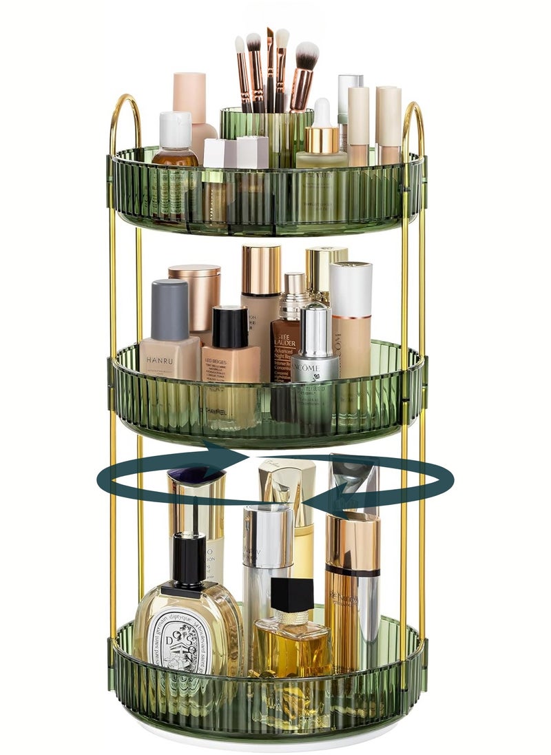 Sortify - Rotating Makeup Organizer with Makeup Brush Holder, Save 80% of Vanity Space with Luxury Cosmetic Organizer 3 Tier, 360° Spinning Lazy Susan Skincare Stand, Green 47x23x23cm - Image 1