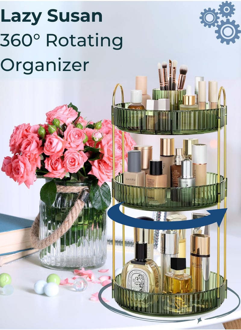 Sortify - Rotating Makeup Organizer with Makeup Brush Holder, Save 80% of Vanity Space with Luxury Cosmetic Organizer 3 Tier, 360° Spinning Lazy Susan Skincare Stand, Green 47x23x23cm - Image 1