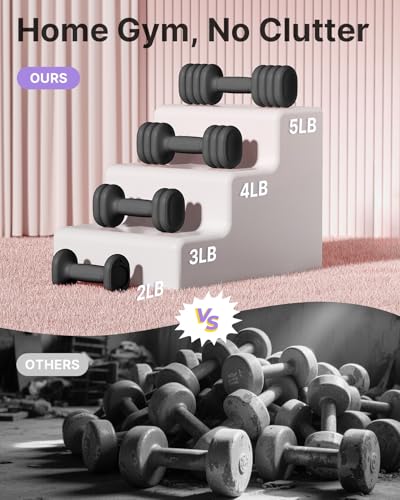 YOTTOY Adjustable Dumbbell Set of 2, 4-in-1 Hand Weights for Women at Home, Compact Free Weights Dumbbells Set with Soft Grip and Base, 2-5 lbs Each for Home Gym (Black) - Image 4