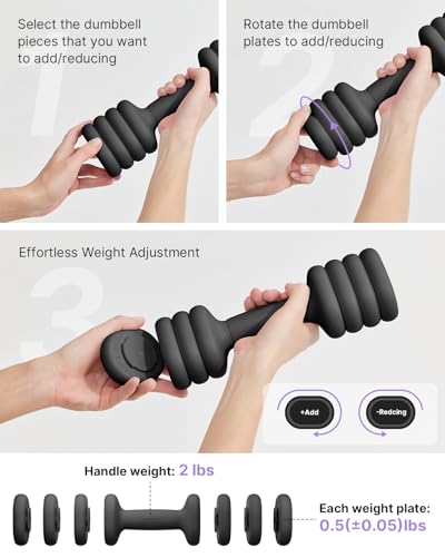 YOTTOY Adjustable Dumbbell Set of 2, 4-in-1 Hand Weights for Women at Home, Compact Free Weights Dumbbells Set with Soft Grip and Base, 2-5 lbs Each for Home Gym (Black) - Image 3
