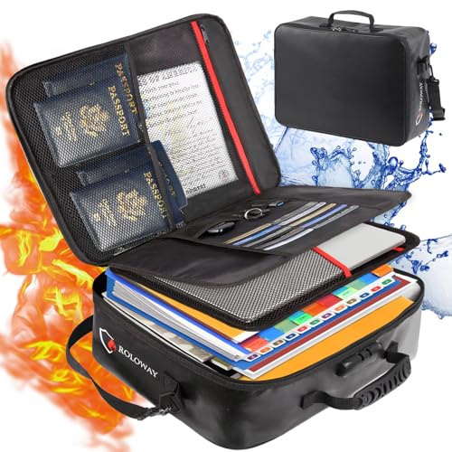 ROLOWAY Fireproof Document Bag with Lock (17 x 11.8 x 5 inch), Important Document Storage Bag with Multi-Layer File Organizers (Black) - Image 1