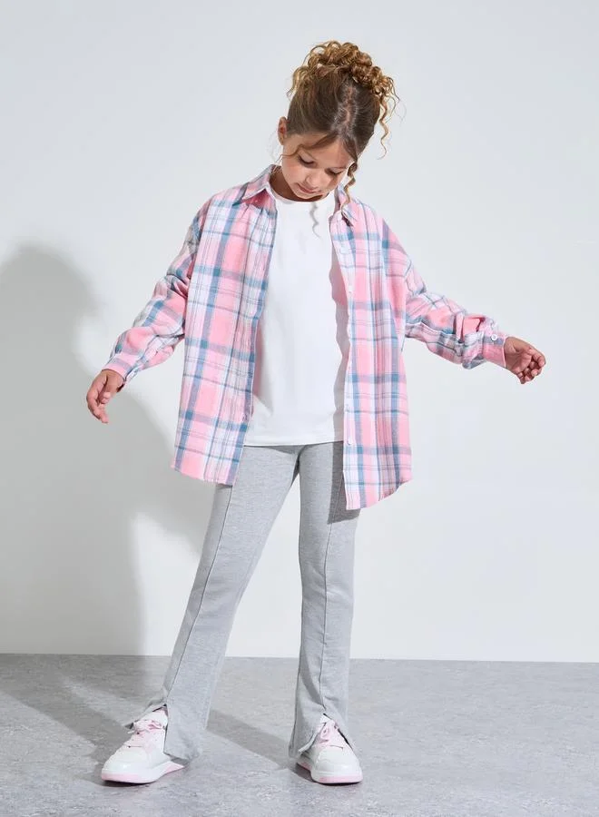 Styli Teen Girls Pink Checked Long Sleeves Oversized Shirt