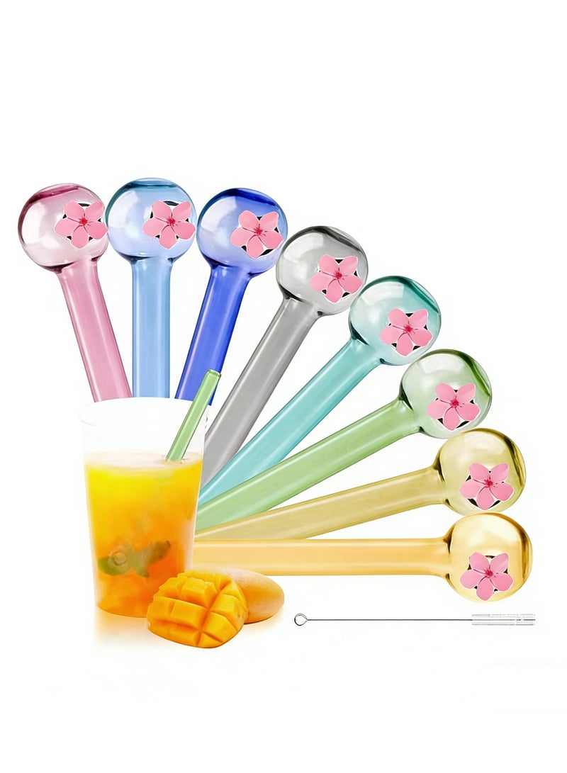 دي آند أل قش زجاجي مقاوم للكسر قش زجاجي دائم قابل لإعادة الاستخدام 8 حزمة مع 1 فرشاة تنظيف للمشروبات حليب - Image 1