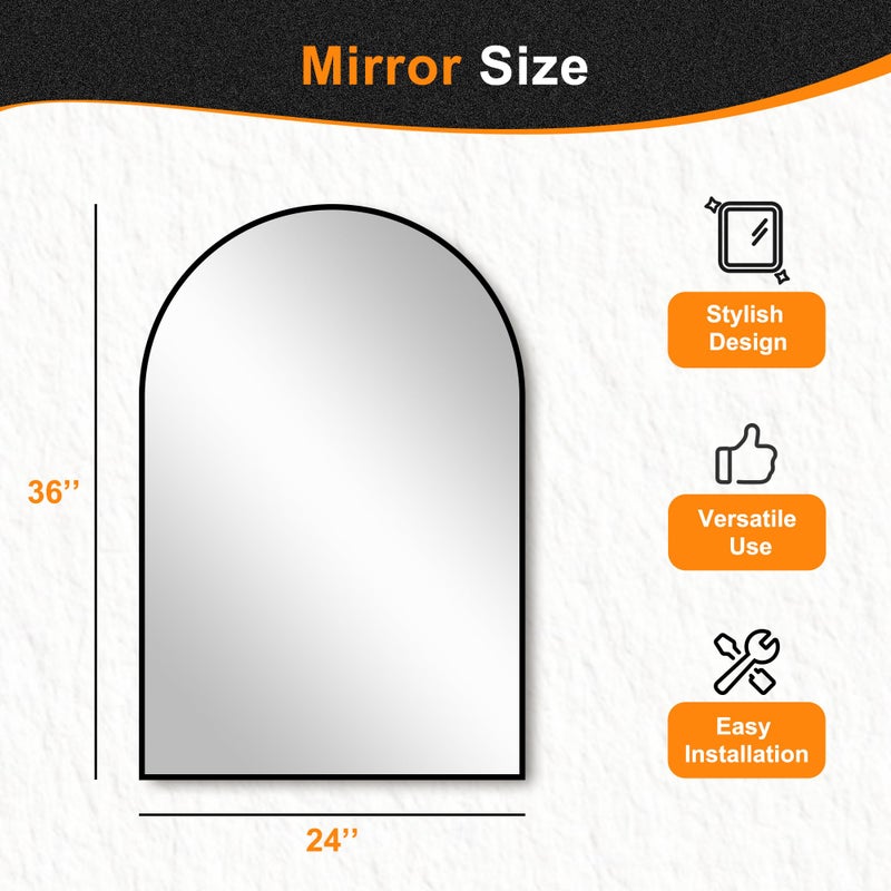 Delma Arched Bathroom Mirror, 24"x36" Wall Mounted Vanity Mirror for Bedroom, Living Room and Entryway, Black - Image 5