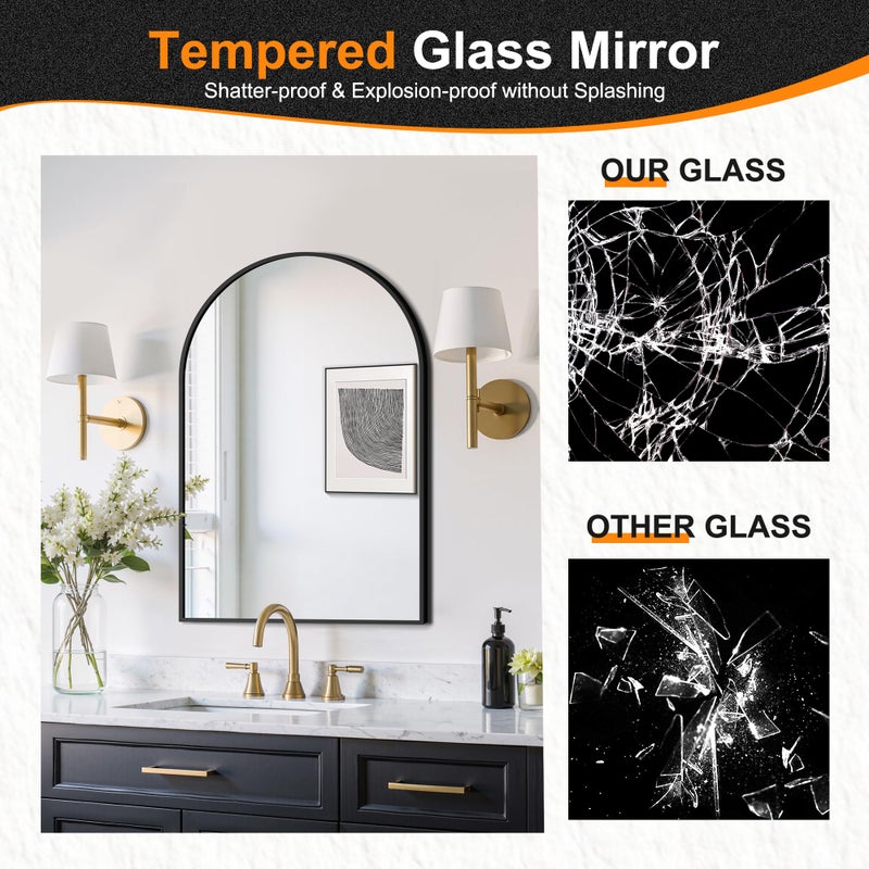 Delma Arched Bathroom Mirror, 24"x36" Wall Mounted Vanity Mirror for Bedroom, Living Room and Entryway, Black - Image 4