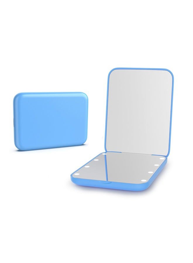 Kintion Pocket Mirror, 1X/3X Magnification LED Compact Travel Makeup Mirror with Light for Purse, 2-Sided, Portable, Folding, Handheld, Small Lighted Mirror for Gift, Blue - Image 1