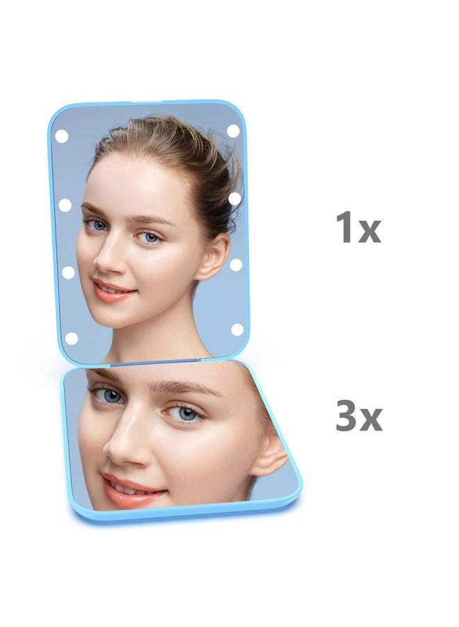 Kintion Pocket Mirror, 1X/3X Magnification LED Compact Travel Makeup Mirror with Light for Purse, 2-Sided, Portable, Folding, Handheld, Small Lighted Mirror for Gift, Blue - Image 5