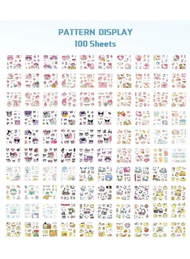Sanrio Anime Girl Stickers - 100 Sheets Sanrio Stickers Kit, Vinyl Cartoon Aesthetic Decorative Sticker Set, Ideal for Scrapbooking, Journaling, Laptops and Room Decoration - Image 2