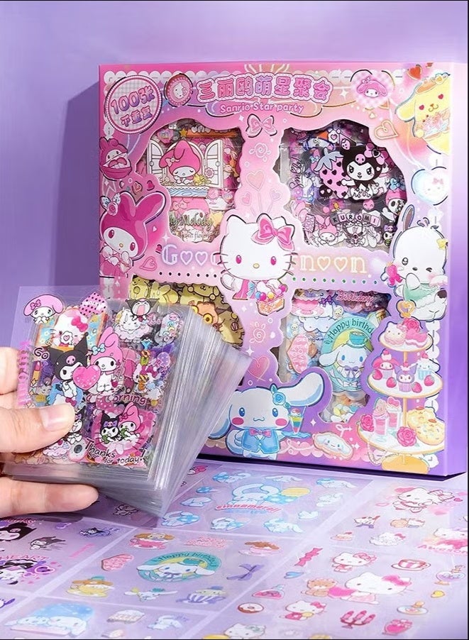 Sanrio Anime Girl Stickers - 100 Sheets Sanrio Stickers Kit, Vinyl Cartoon Aesthetic Decorative Sticker Set, Ideal for Scrapbooking, Journaling, Laptops and Room Decoration - Image 1