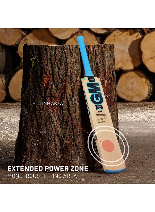 GM Neon 202 Kashmir Willow Cricket Bat for Leather Ball | Size-5 | Light Weight | Ready to Play| Free Cover| - Image 2