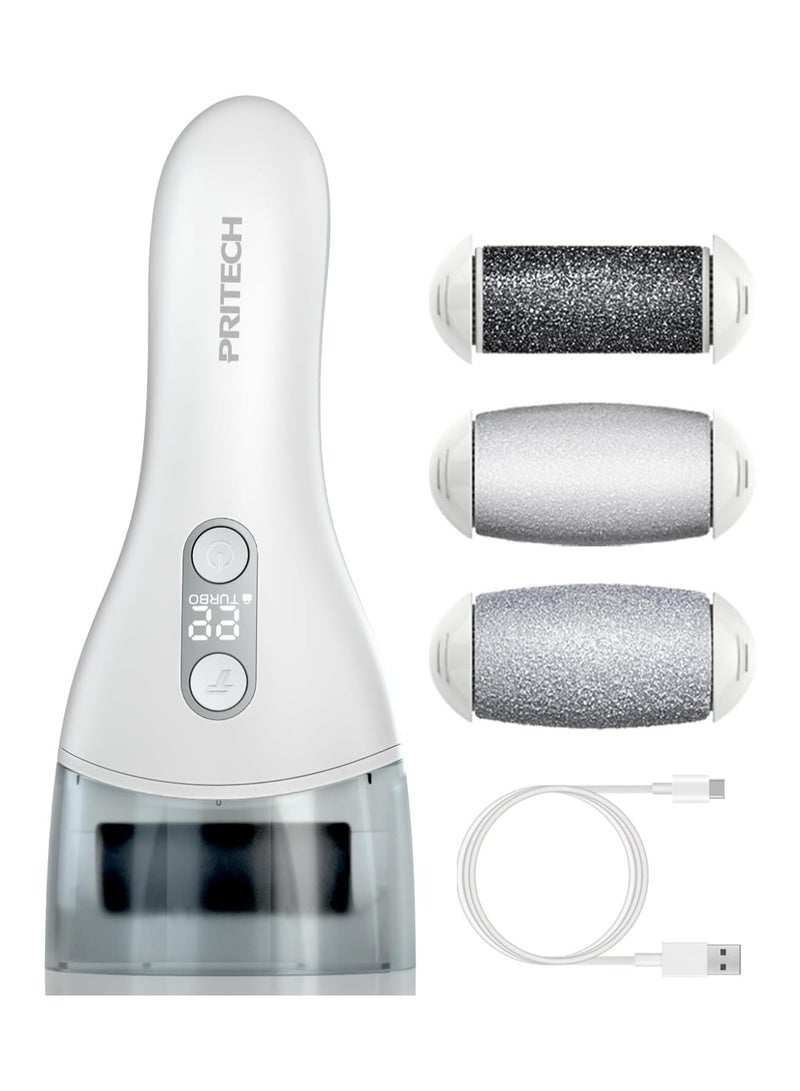 pritech Electric Hard Skin Remover Foot Callus Remover Electric Foot File Rechargeable Dead Skin Remover for Feet Electric Pedicure Kit Proffessinal Feet Care with 3 Roller Heads 1 Cleaning Brush USB Cord - Image 1