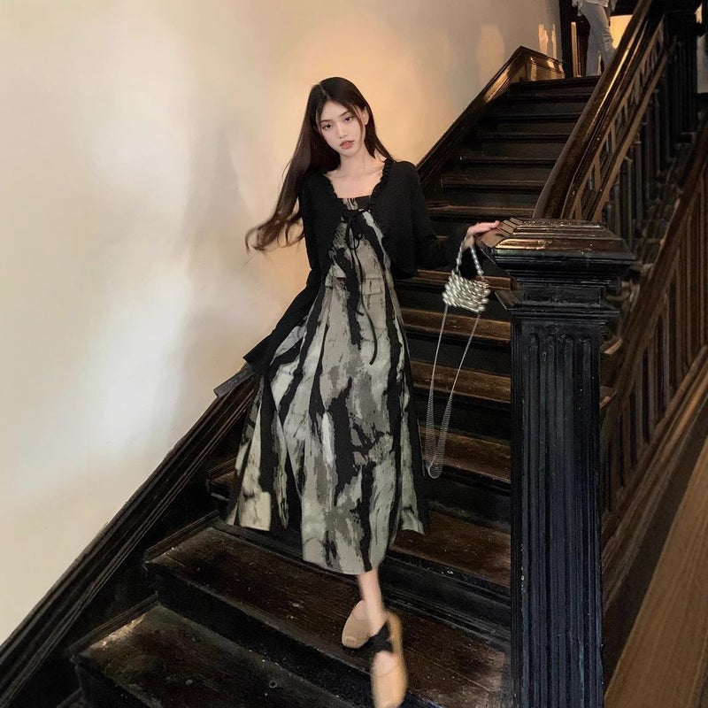 Spring 2025 Ink Vintage National Style Suspender Dress Women'S New Small New Chinese Style Long A- Line Skirt - Image 2