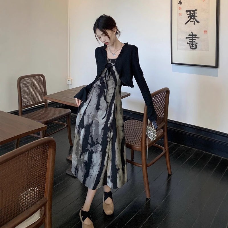 Spring 2025 Ink Vintage National Style Suspender Dress Women'S New Small New Chinese Style Long A- Line Skirt - Image 1