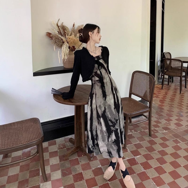 Spring 2025 Ink Vintage National Style Suspender Dress Women'S New Small New Chinese Style Long A- Line Skirt - Image 5