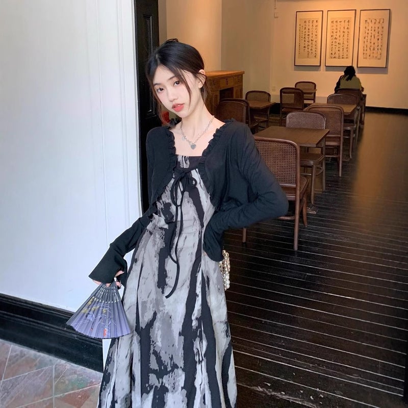 Spring 2025 Ink Vintage National Style Suspender Dress Women'S New Small New Chinese Style Long A- Line Skirt - Image 4