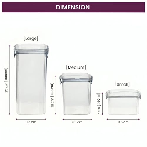 DecorTwist® Air Tight Storage Containers Set for Kitchen | BPA-Free Acrylic Portable Food Storage Containers Tank for Pantry Organization, Dry Foods, Snacks, Spices, and Kitchen Accessories Set of 3 - Image 2
