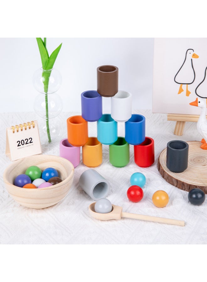12-ball And Cup Color Classification Early Childhood Education Educational Enlightenment Cognition Multifunctional Desktop Game Toys-Color:Six-color Sorting Ball Belt Tray  - Image 4