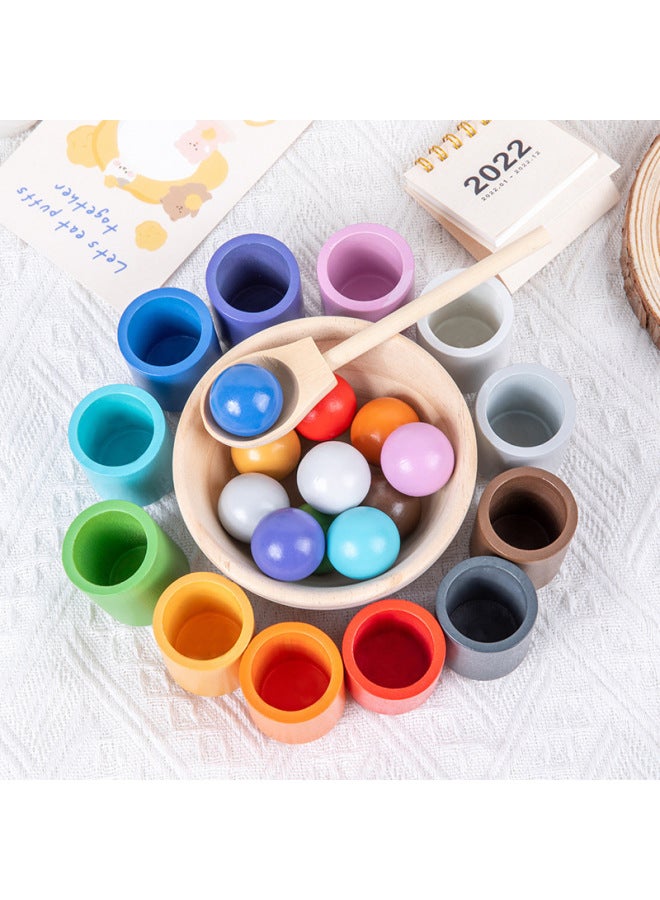 12-ball And Cup Color Classification Early Childhood Education Educational Enlightenment Cognition Multifunctional Desktop Game Toys-Color:Six-color Sorting Ball Belt Tray  - Image 2