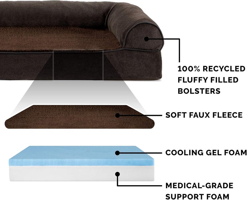 Furhaven Pet Dog Bed | Cooling Gel Memory Foam Faux Fleece & Chenille Soft Woven Traditional Sofa-Style Living Room Couch Pet Bed w/Removable Cover for Dogs & Cats, Coffee, Medium - Image 3