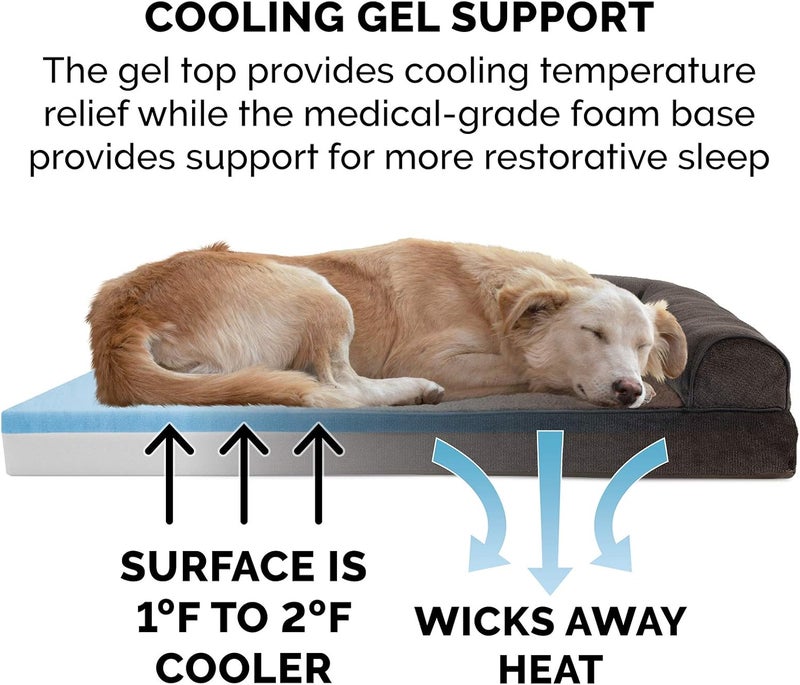 Furhaven Pet Dog Bed | Cooling Gel Memory Foam Faux Fleece & Chenille Soft Woven Traditional Sofa-Style Living Room Couch Pet Bed w/Removable Cover for Dogs & Cats, Coffee, Medium - Image 4