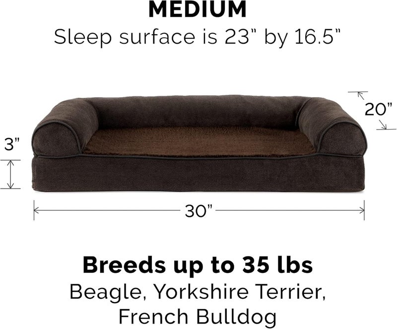 Furhaven Pet Dog Bed | Cooling Gel Memory Foam Faux Fleece & Chenille Soft Woven Traditional Sofa-Style Living Room Couch Pet Bed w/Removable Cover for Dogs & Cats, Coffee, Medium - Image 2